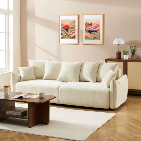 Canapé droit OPALINE convertible tissu beige 3 places