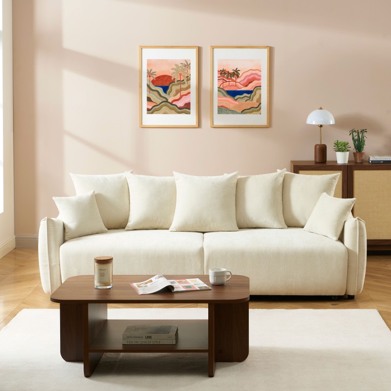 Canapé droit convertible OPALINE 3 places tissu beige