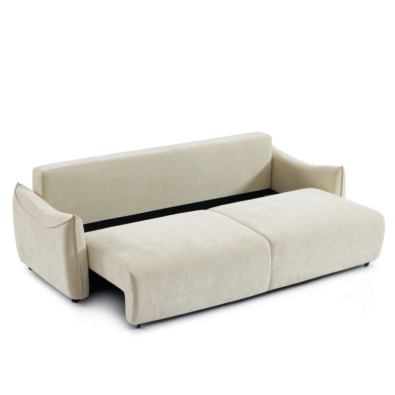 Canapé droit convertible OPALINE 3 places tissu beige