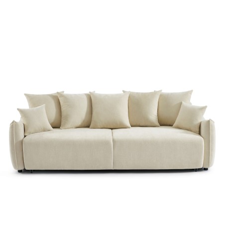 Canapé droit OPALINE convertible tissu beige 3 places