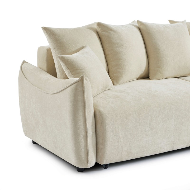 Canapé droit convertible OPALINE 3 places tissu beige