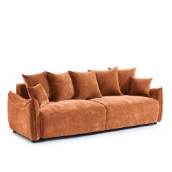 Canapé droit OPALINE convertible tissu terracotta 3 places