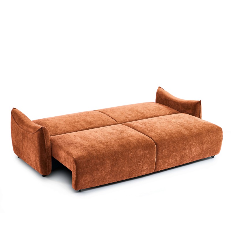 Canapé droit OPALINE convertible tissu terracotta 3 places