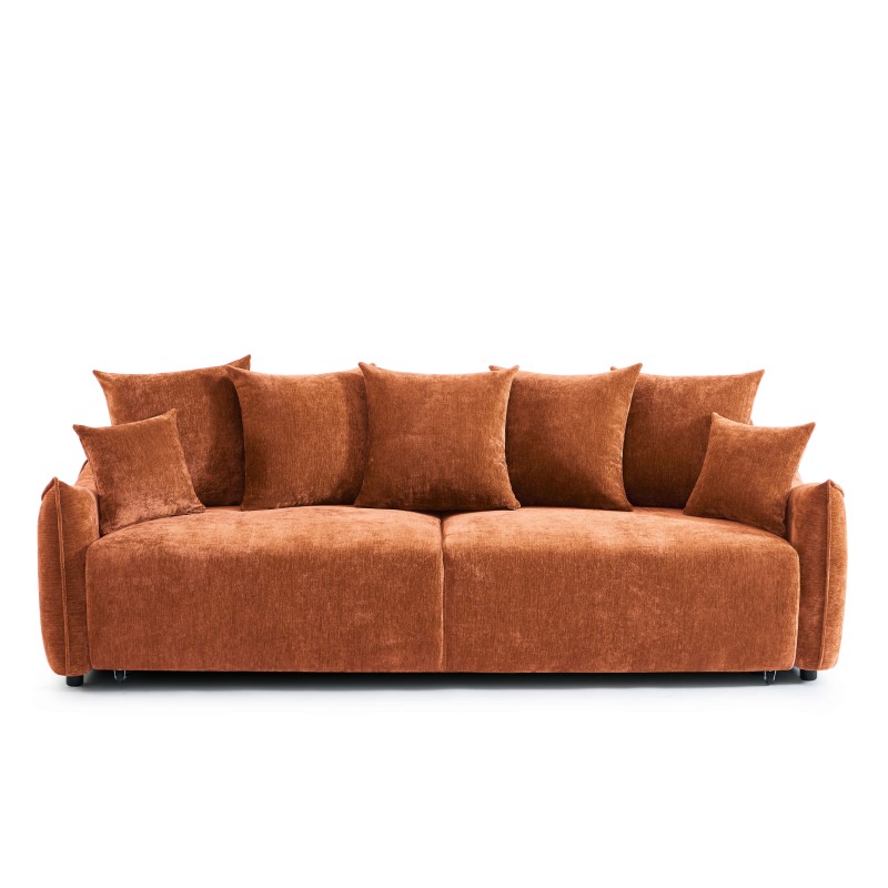 Canapé droit OPALINE convertible tissu terracotta 3 places