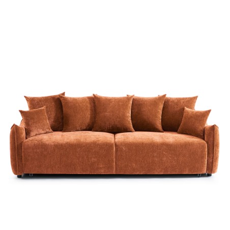 Canapé droit OPALINE convertible tissu terracotta 3 places