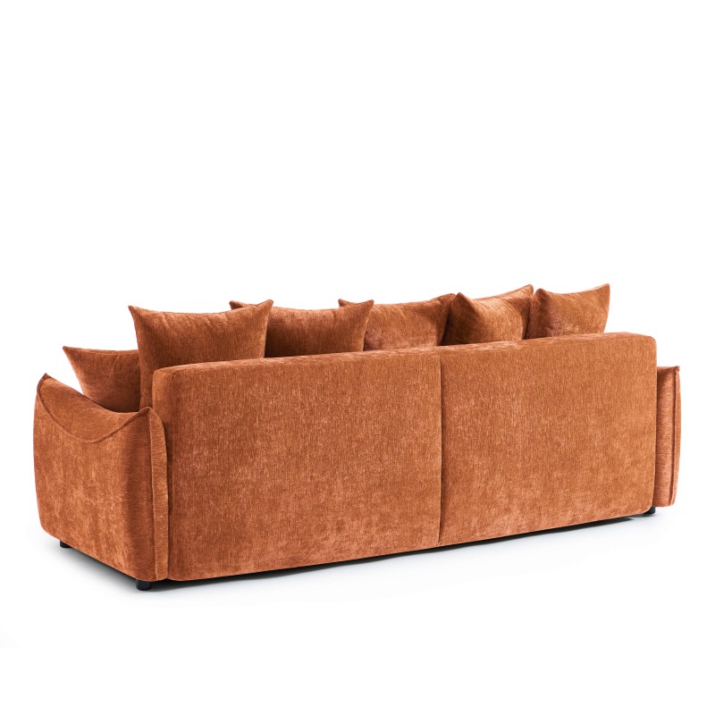 Canapé droit OPALINE convertible tissu terracotta 3 places