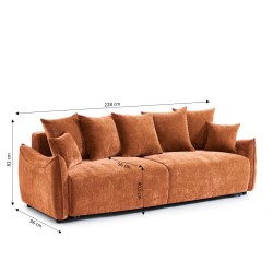 Canapé droit OPALINE convertible tissu terracotta 3 places