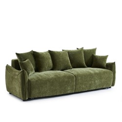 Canapé droit OPALINE convertible tissu vert 3 places