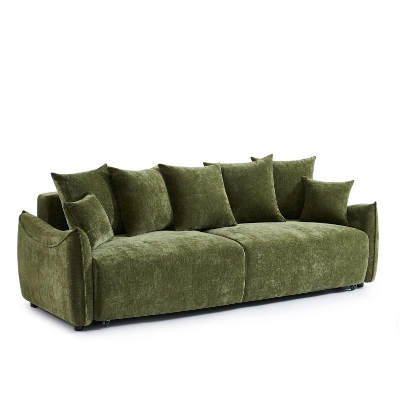 Canapé droit OPALINE convertible tissu vert 3 places