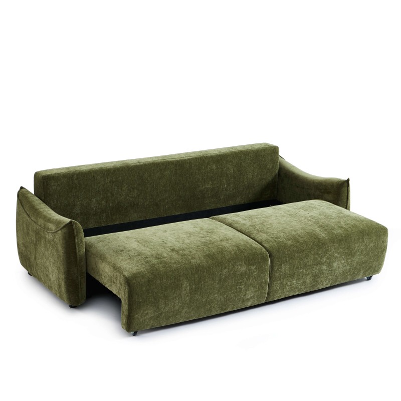 Canapé droit OPALINE convertible tissu vert 3 places