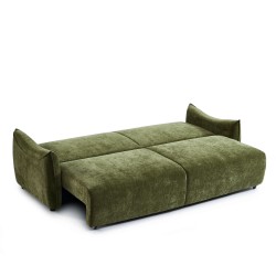 Canapé droit OPALINE convertible tissu vert 3 places