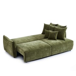 Canapé droit OPALINE convertible tissu vert 3 places