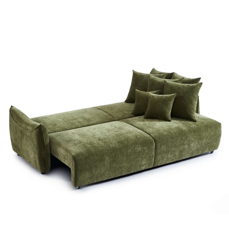 Canapé droit OPALINE convertible tissu vert 3 places