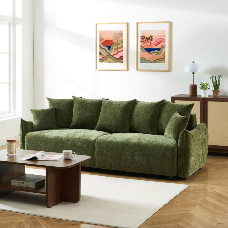 Canapé droit OPALINE convertible tissu vert 3 places