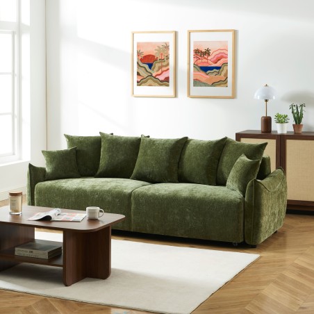 Canapé droit OPALINE convertible tissu vert 3 places