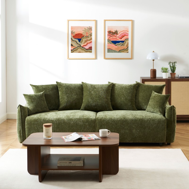 Canapé droit OPALINE convertible tissu vert 3 places