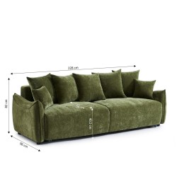 Canapé droit OPALINE convertible tissu vert 3 places
