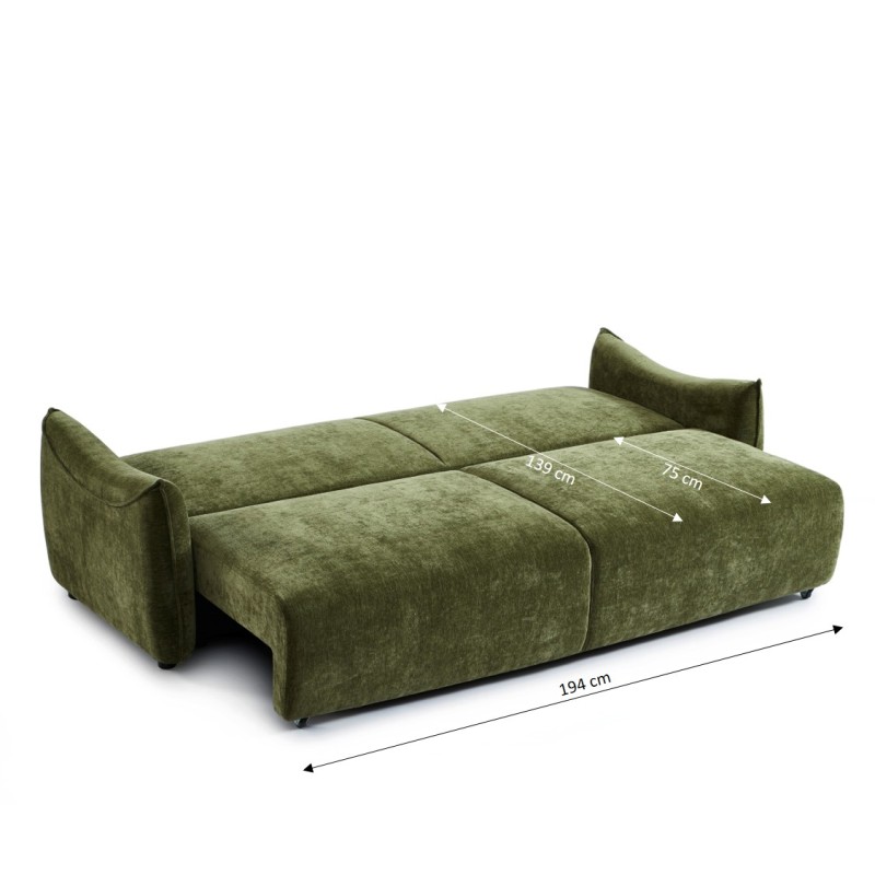 Canapé droit OPALINE convertible tissu vert 3 places
