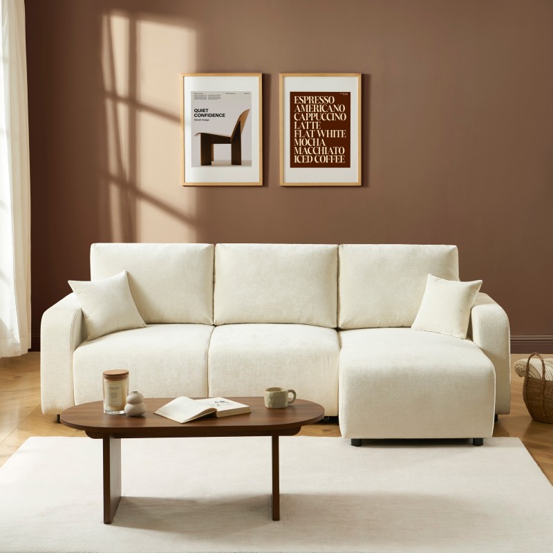 Canapé d'angle LIVIO convertible et réversible tissu beige 4 places