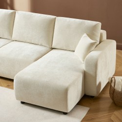 Canapé d'angle LIVIO convertible et réversible tissu beige 4 places