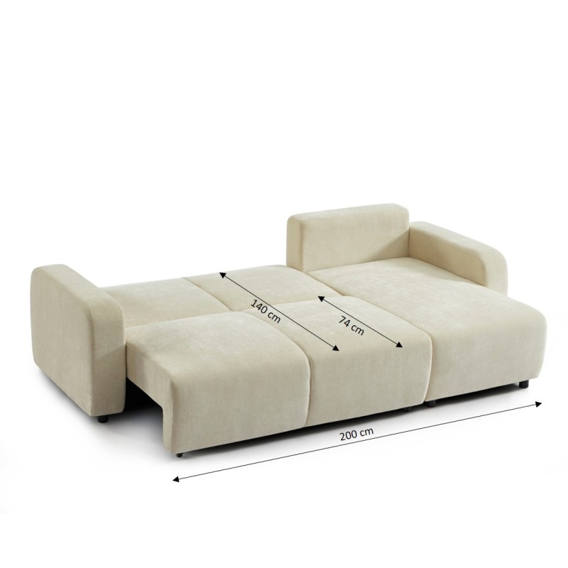 Canapé d'angle LIVIO convertible et réversible tissu beige 4 places