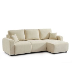 Canapé d'angle LIVIO convertible et réversible tissu beige 4 places