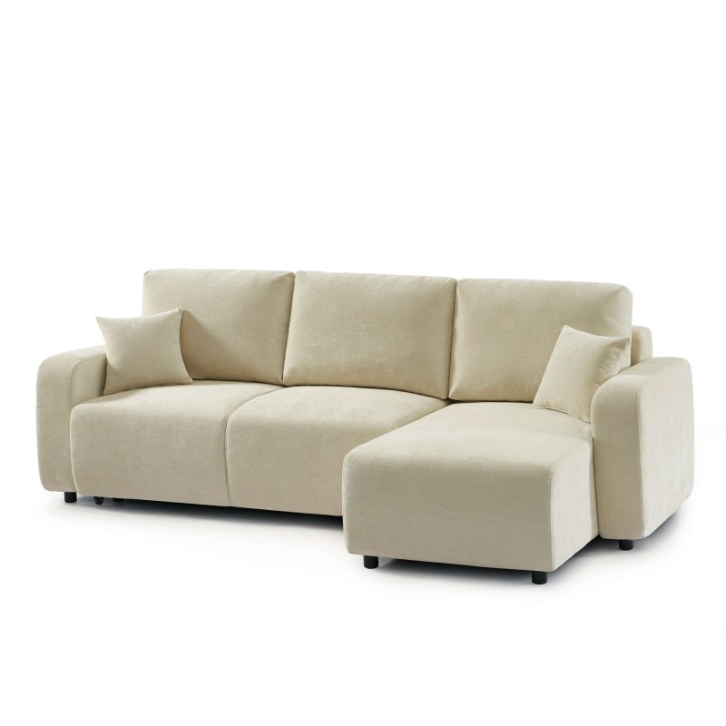 Canapé d'angle LIVIO convertible et réversible tissu beige 4 places