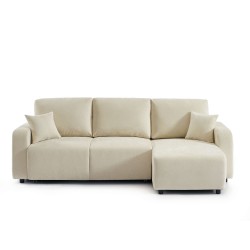 Canapé d'angle LIVIO convertible et réversible tissu beige 4 places
