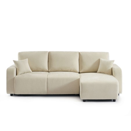 Canapé d'angle LIVIO convertible et réversible tissu beige 4 places