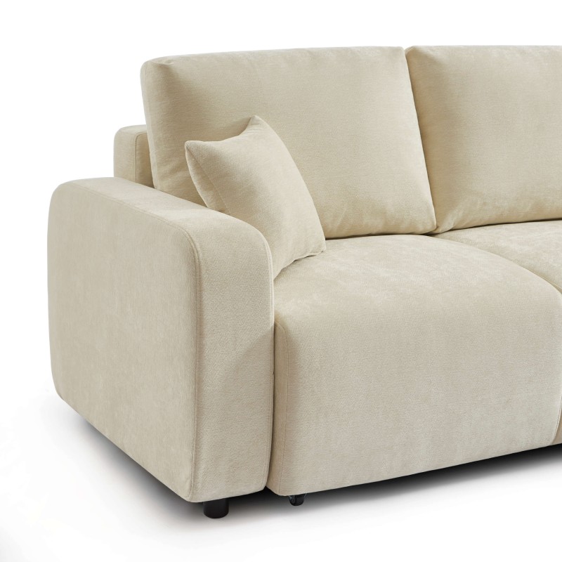 Canapé d'angle LIVIO convertible et réversible tissu beige 4 places