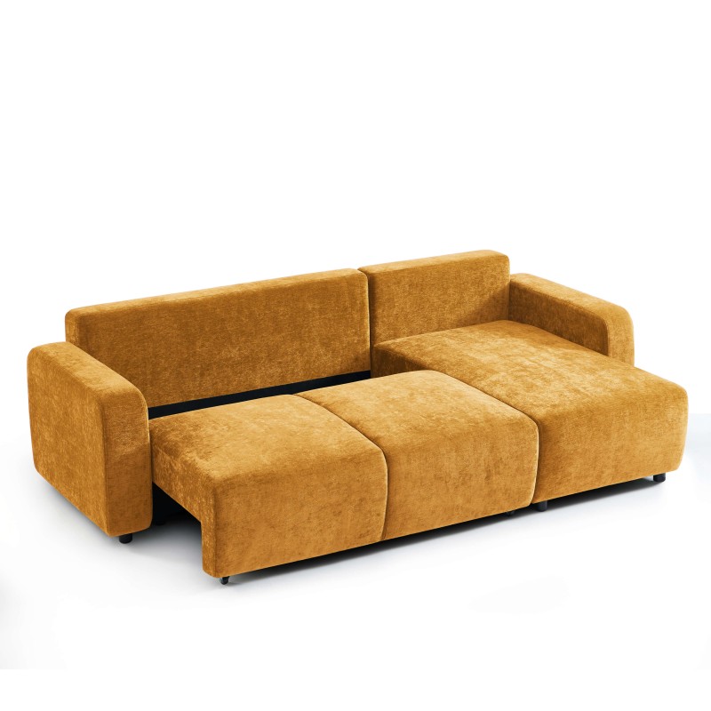 Canapé d'angle convertible et réversible LIVIO 4 places tissu jaune