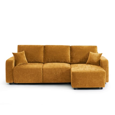 Canapé d'angle LIVIO convertible et réversible tissu jaune moutarde 4 places