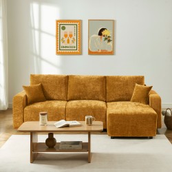Canapé d'angle convertible et réversible LIVIO 4 places tissu jaune
