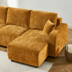 Canapé d'angle convertible et réversible LIVIO 4 places tissu jaune