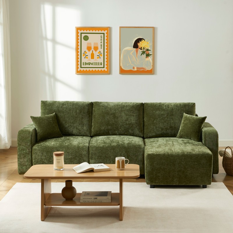 Canapé d'angle LIVIO convertible et réversible tissu vert 4 places