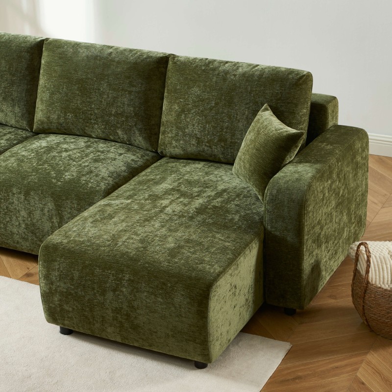 Canapé d'angle LIVIO convertible et réversible tissu vert 4 places