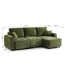 Canapé d'angle LIVIO convertible et réversible tissu vert 4 places