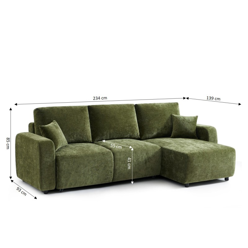 Canapé d'angle LIVIO convertible et réversible tissu vert 4 places