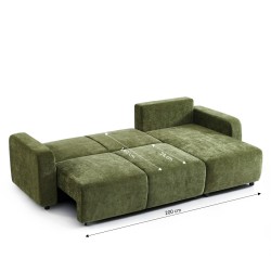 Canapé d'angle LIVIO convertible et réversible tissu vert 4 places