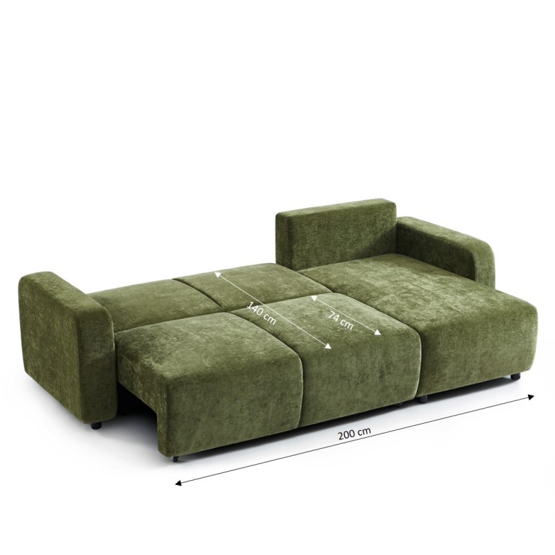 Canapé d'angle LIVIO convertible et réversible tissu vert 4 places