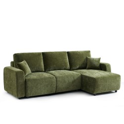 Canapé d'angle LIVIO convertible et réversible tissu vert 4 places