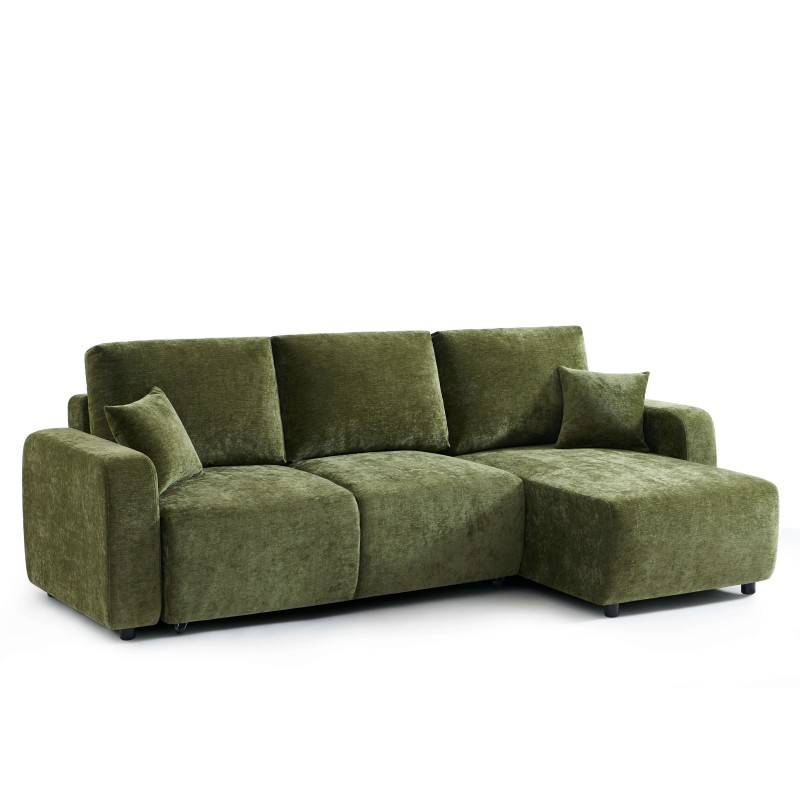 Canapé d'angle LIVIO convertible et réversible tissu vert 4 places