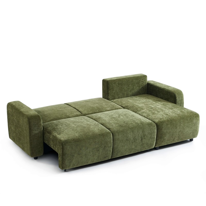 Canapé d'angle LIVIO convertible et réversible tissu vert 4 places