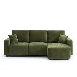 Canapé d'angle LIVIO convertible et réversible tissu vert 4 places