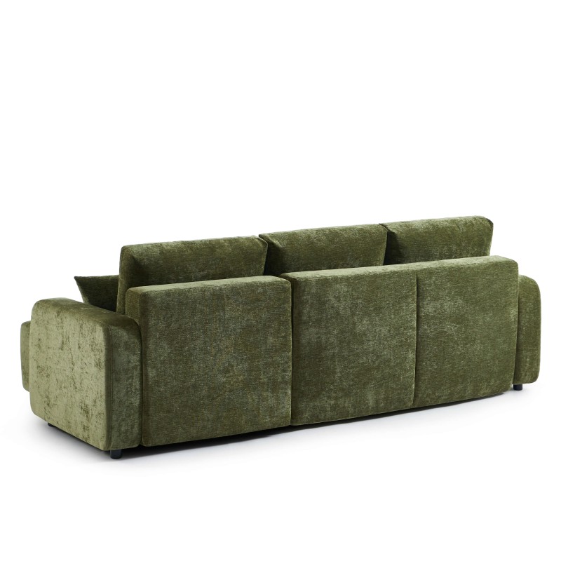 Canapé d'angle LIVIO convertible et réversible tissu vert 4 places