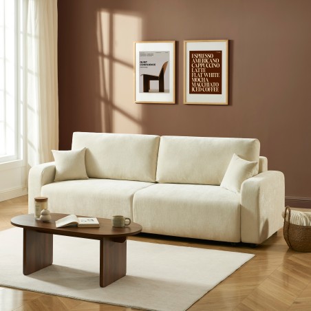 Canapé droit LIVIO convertible tissu beige 3 places