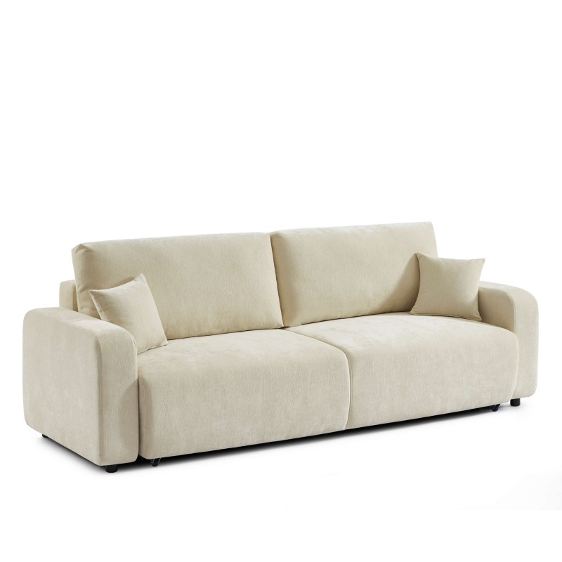 Canapé droit convertible LIVIO 3 places tissu beige