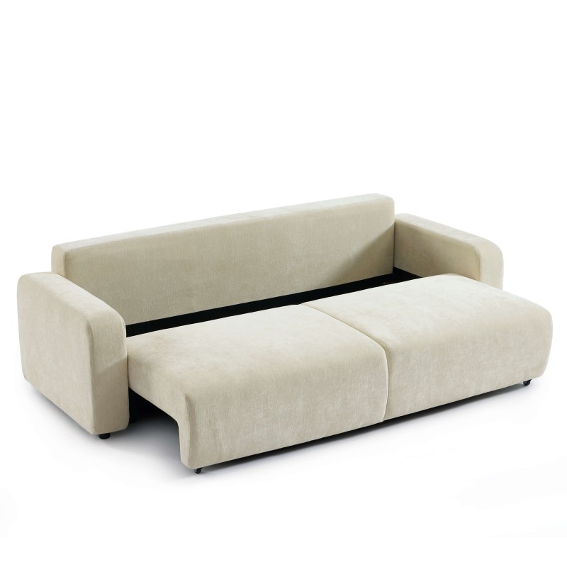 Canapé droit convertible LIVIO 3 places tissu beige