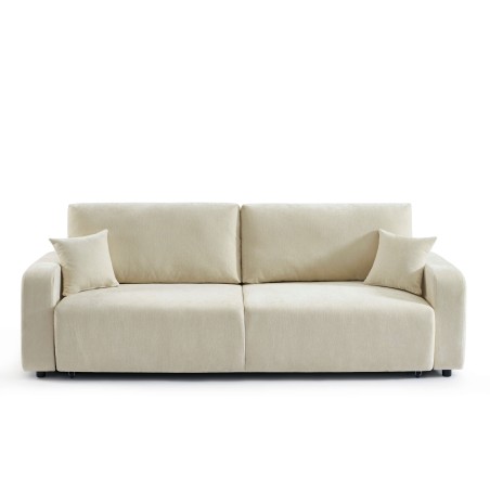 Canapé droit LIVIO convertible tissu beige 3 places