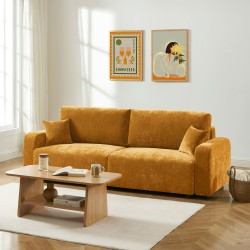 Canapé droit convertible LIVIO 3 places tissu jaune